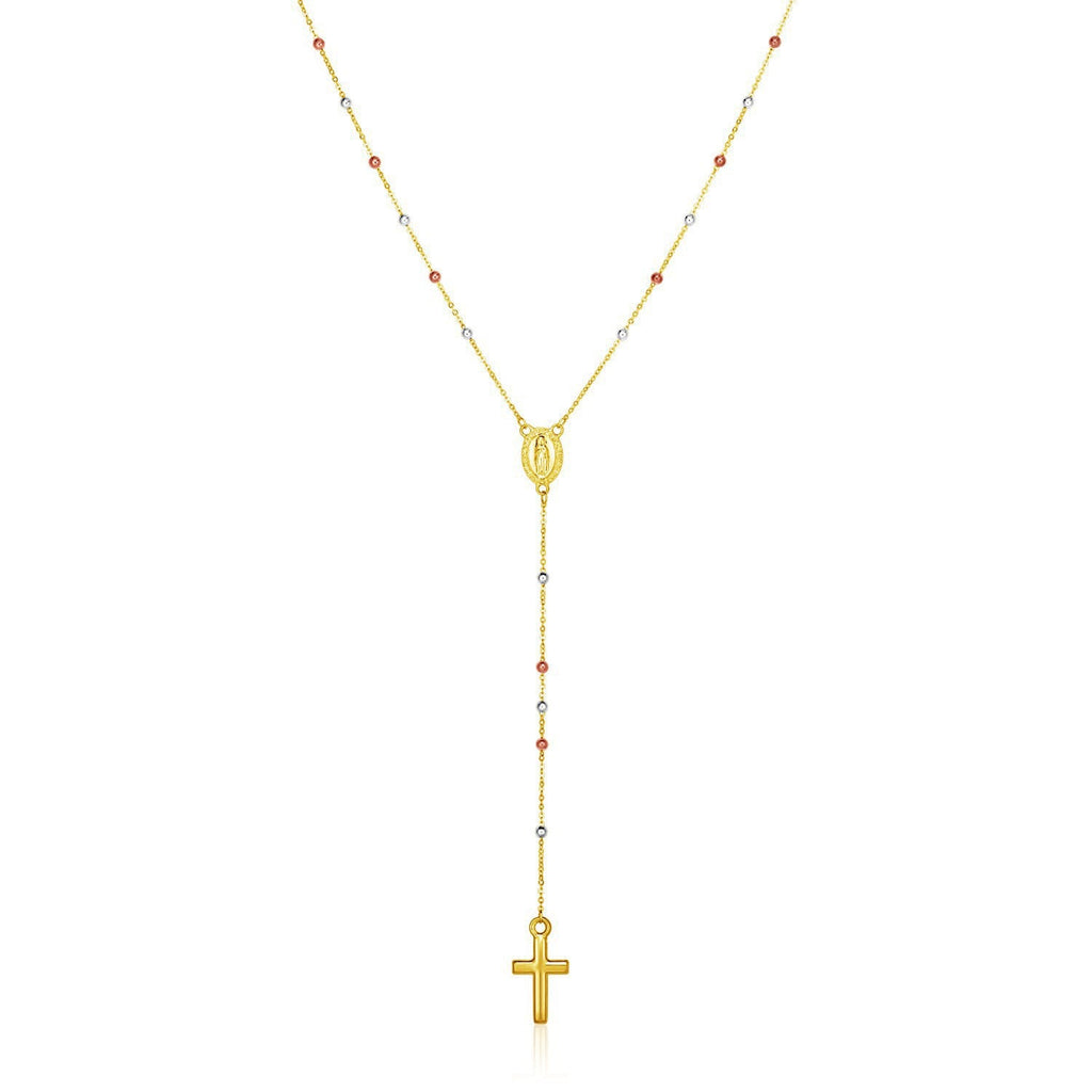 14k Tri-Color Gold Lariat Rosary Necklace