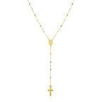 14k Tri Color Gold Lariat Rosary Necklace