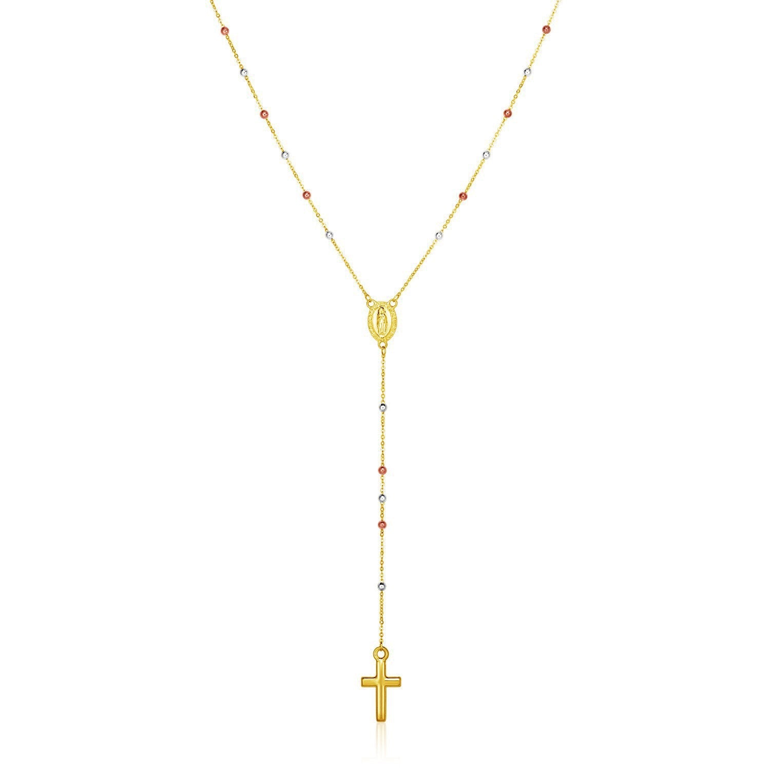 14k Tri-Color Gold Lariat Rosary Necklace