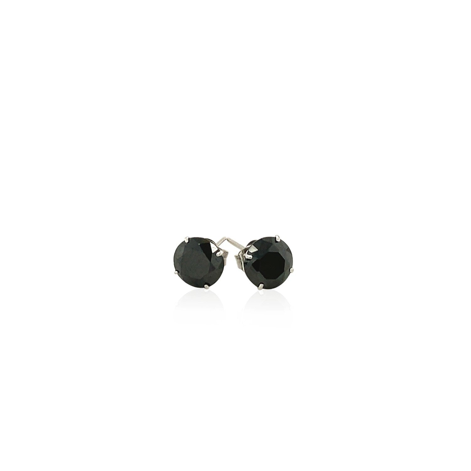 14k White Gold Stud Earrings with Black Faceted Cubic Zirconia (6mm)
