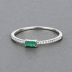 0.18 Carat Genuine Zambian Emerald and White Diamond 14K White Gold Ring