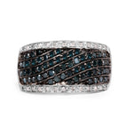 0.80 Carat Genuine Blue Diamond and White Diamond .925 Sterling Silver Ring