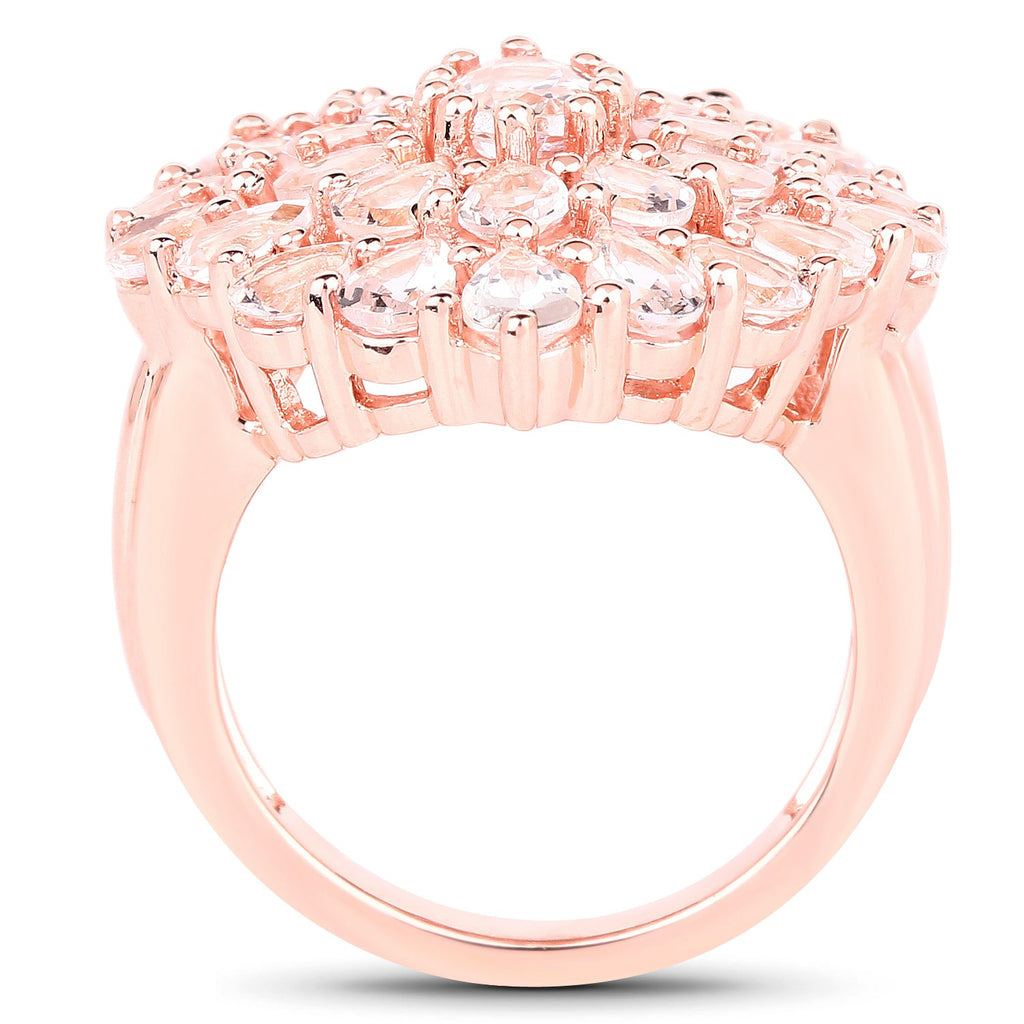 Anillo de plata de ley 925 chapado en oro rosa de 18 quilates con morganita auténtica de 4,55 quilates
