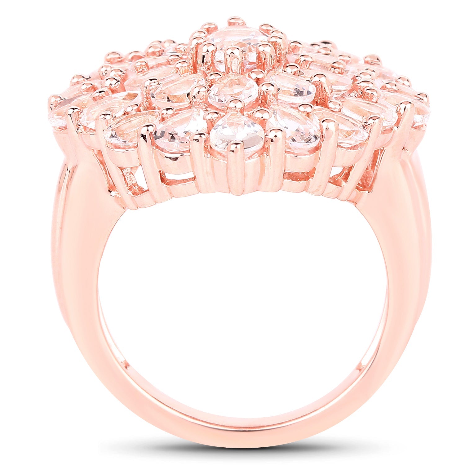 Anillo de plata de ley 925 chapado en oro rosa de 18 quilates con morganita auténtica de 4,55 quilates