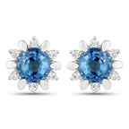 1.87 Carat Genuine Blue Sapphire and White Diamond 14K White Gold Earrings