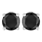 14K White Gold 2.00 Cttw Round Brilliant-Cut Black Diamond Classic 4-Prong Stud Earrings with Screw Backs (Fancy Color-Enhanced, I2-I3 Clarity)