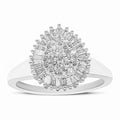 10K White Gold 1/2 Cttw Round & Baguette Cut Diamond Pear Shaped Domed Pavé Cluster with Halo Cocktail Ring (H-I Color, SI1-SI2 Clarity) - Size 5