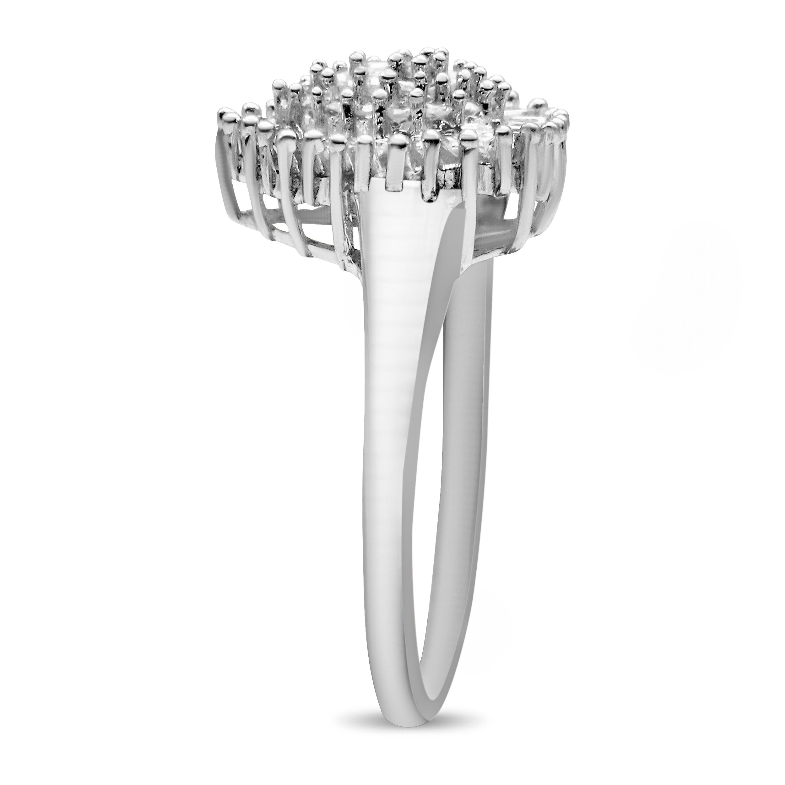 10K White Gold 1/2 Cttw Round & Baguette Cut Diamond Pear Shaped Domed Pavé Cluster with Halo Cocktail Ring (H-I Color, SI1-SI2 Clarity) - Size 5
