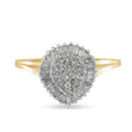 10K Yellow Gold 1/2 Carat Total Weight Round & Baguette Cut Diamond Pear Shaped Domed Pavé Cluster with Halo Cocktail Ring (J-K Color, I1-I2 Clarity) - Size 4-1/4