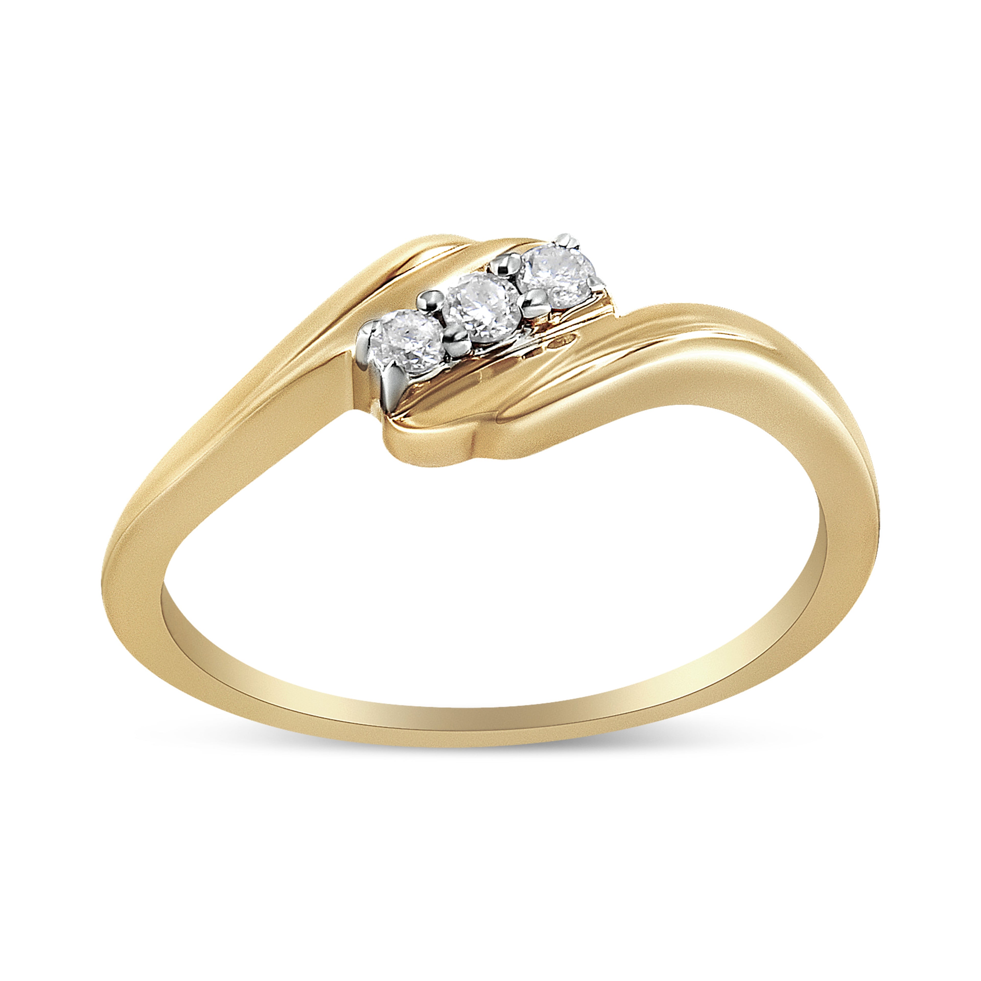 10K Yellow Gold over .925 Sterling Silver 1/10 Cttw Diamond Three-Stone Bypass Fashion Cocktail Ring (I-J Color, I2-I3 Clarity) - Size 6