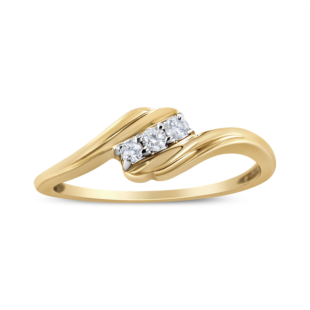 10K Yellow Gold over .925 Sterling Silver 1/10 Cttw Diamond Three-Stone Bypass Fashion Cocktail Ring (I-J Color, I2-I3 Clarity) - Size 6