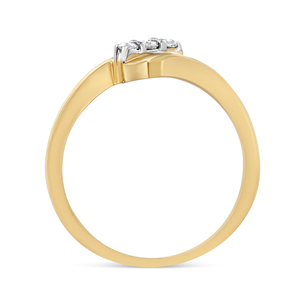 10K Yellow Gold over .925 Sterling Silver 1/10 Cttw Diamond Three-Stone Bypass Fashion Cocktail Ring (I-J Color, I2-I3 Clarity) - Size 6