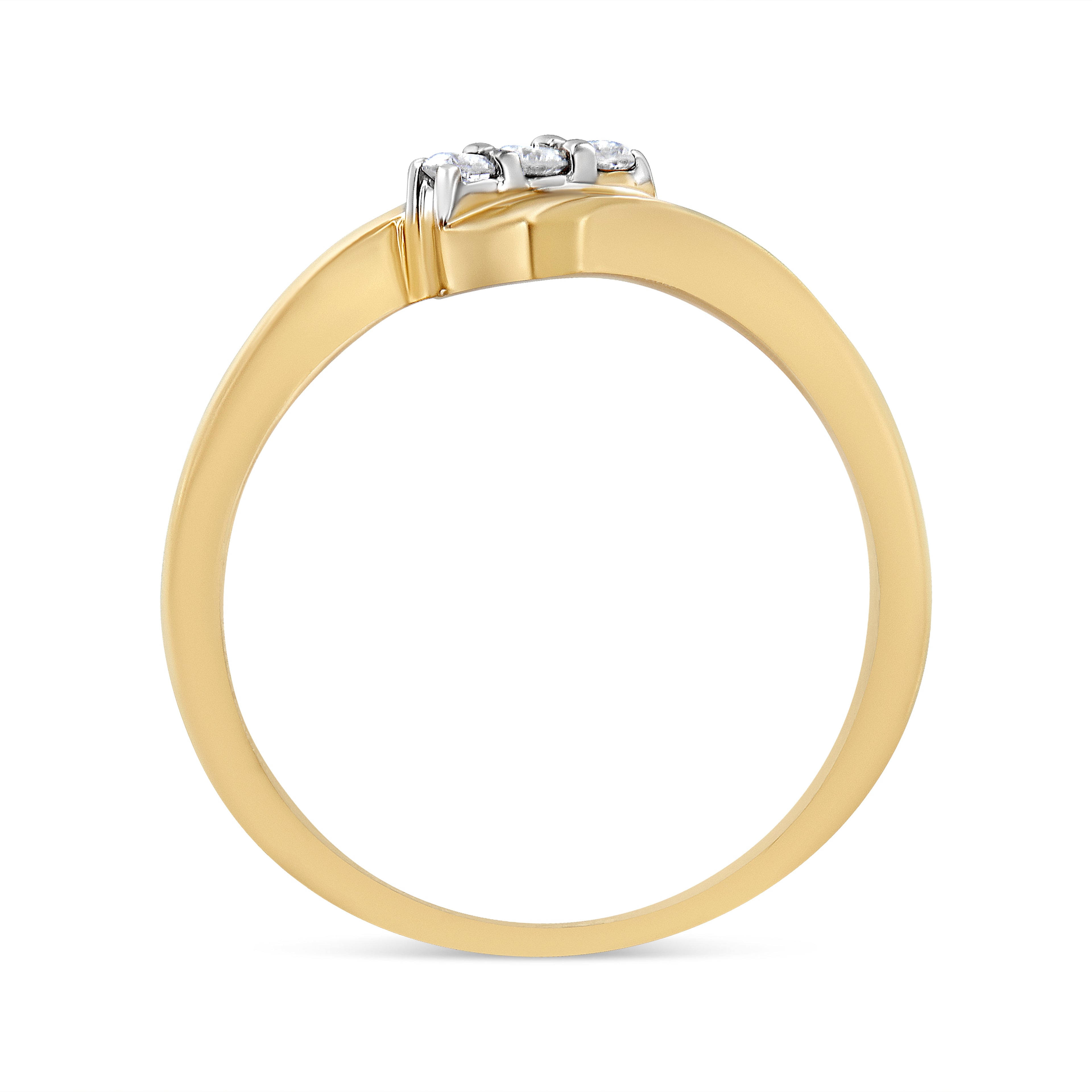 10K Yellow Gold over .925 Sterling Silver 1/10 Cttw Diamond Three-Stone Bypass Fashion Cocktail Ring (I-J Color, I2-I3 Clarity) - Size 6