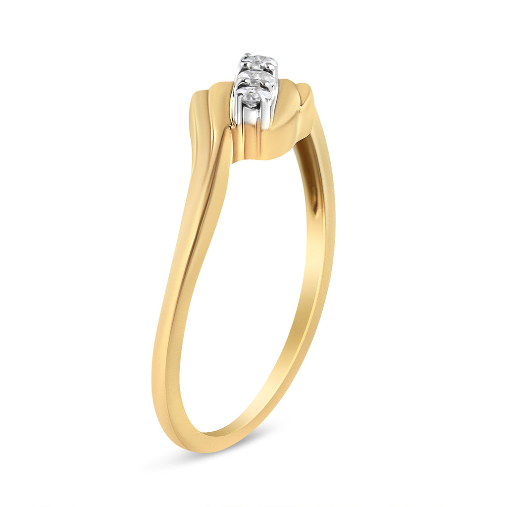 10K Yellow Gold over .925 Sterling Silver 1/10 Cttw Diamond Three-Stone Bypass Fashion Cocktail Ring (I-J Color, I2-I3 Clarity) - Size 6
