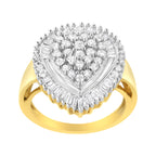 10K Yellow Gold 1.0 Cttw Round and Baguette Cut Diamond Oval Shaped Cluster Ring (I-J Color, I1-I2 Clarity) - Size 7