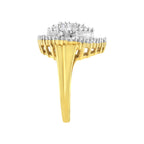 10K Yellow Gold 1.0 Cttw Round and Baguette Cut Diamond Oval Shaped Cluster Ring (I-J Color, I1-I2 Clarity) - Size 7