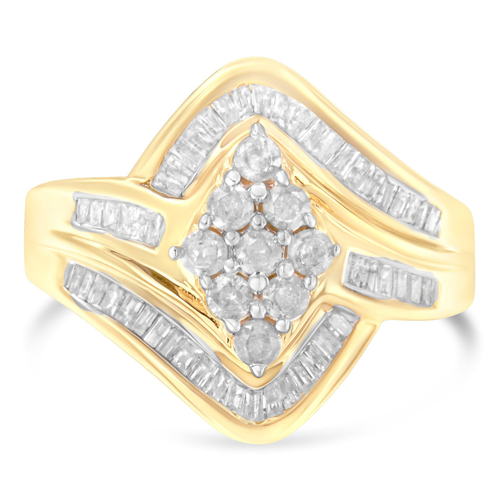10K Yellow Gold Diamond Bypass Cluster Ring (1 Cttw, I-J Color, I2-I3 Clarity) - Size 7