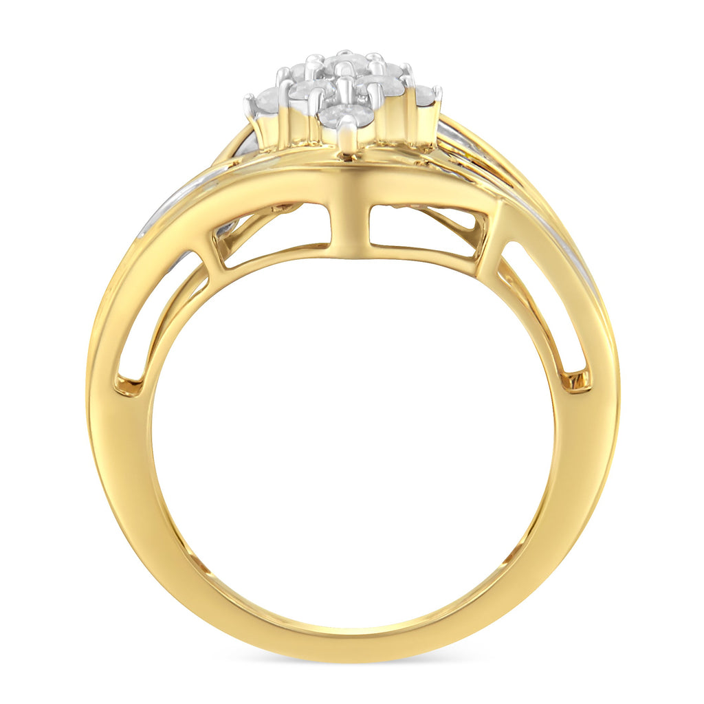 10K Yellow Gold over .925 Sterling Silver Diamond Bypass Cluster Ring (1 Cttw, I-J Color, I2-I3 Clarity) - Size 6