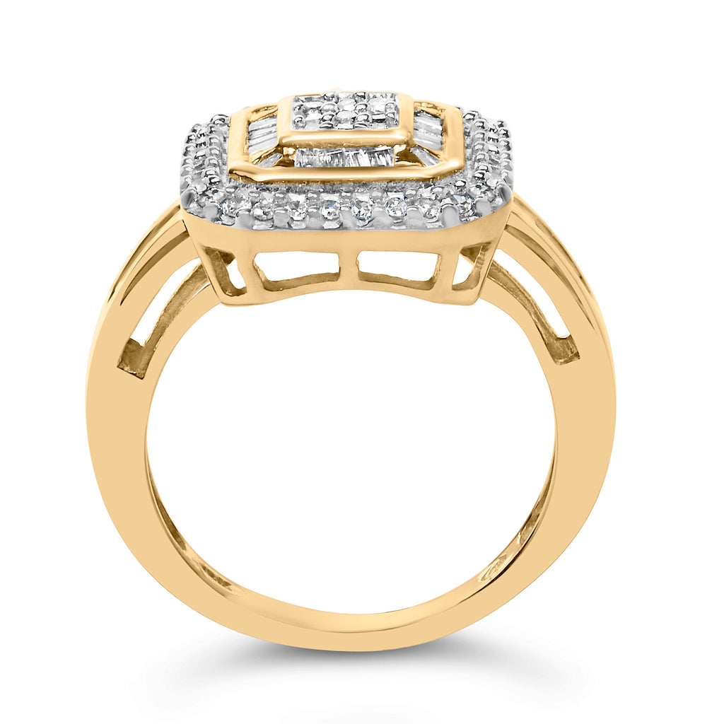 10K Yellow Gold 1/2 Cttw Diamond Square Cluster Cocktail Ring