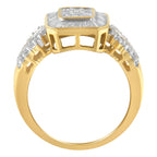10K Yellow Gold Round and Baguette-Cut Diamond Cluster Ring (1.0 Cttw, I-J Color, SI1-SI2 Clarity) - Size 7