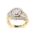 10K Yellow Gold 1 Cttw Round and Baguette Cut Diamond Cluster Swirl Band Ring (H-I Color, I1-I2 Clarity) - Ring Size 7