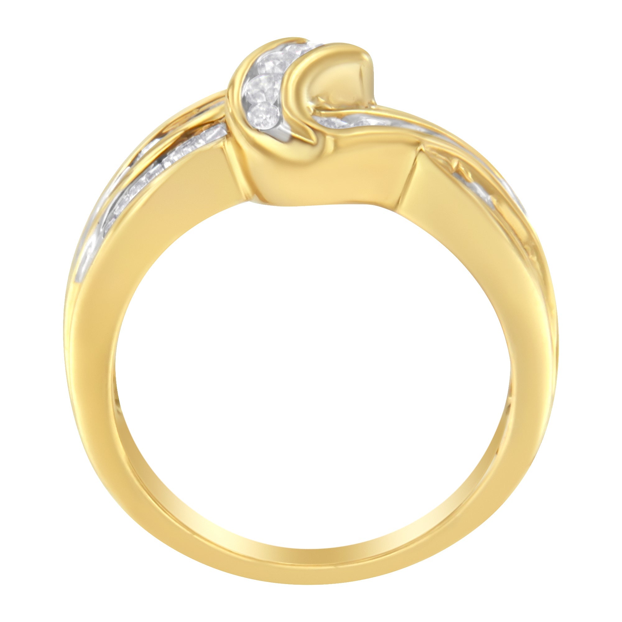 10K Yellow Gold 3/4 Carat Total Weight Channel Set Round and Baguette-cut Diamond Double Shank Bypass Ring (J-K Color, I1-I2 Clarity) - Size 6.75