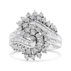 10K White Gold 1/2 Cttw Round and Baguette-Cut "S" Shaped Bypass Cocktail Ring (I-J Color, I1-I2 Clarity) - Size 7