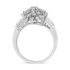 10K White Gold 1/2 Cttw Round and Baguette-Cut "S" Shaped Bypass Cocktail Ring (I-J Color, I1-I2 Clarity) - Size 7