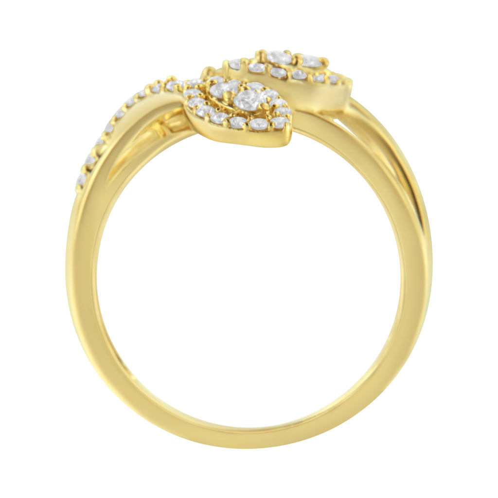 10K Yellow Gold 1/2 Carat Total Weight Round-Cut Diamond Layered Crossover Triple Leaf Bypass Ring (I-J Color, I1-I2 Clarity) - Size 7