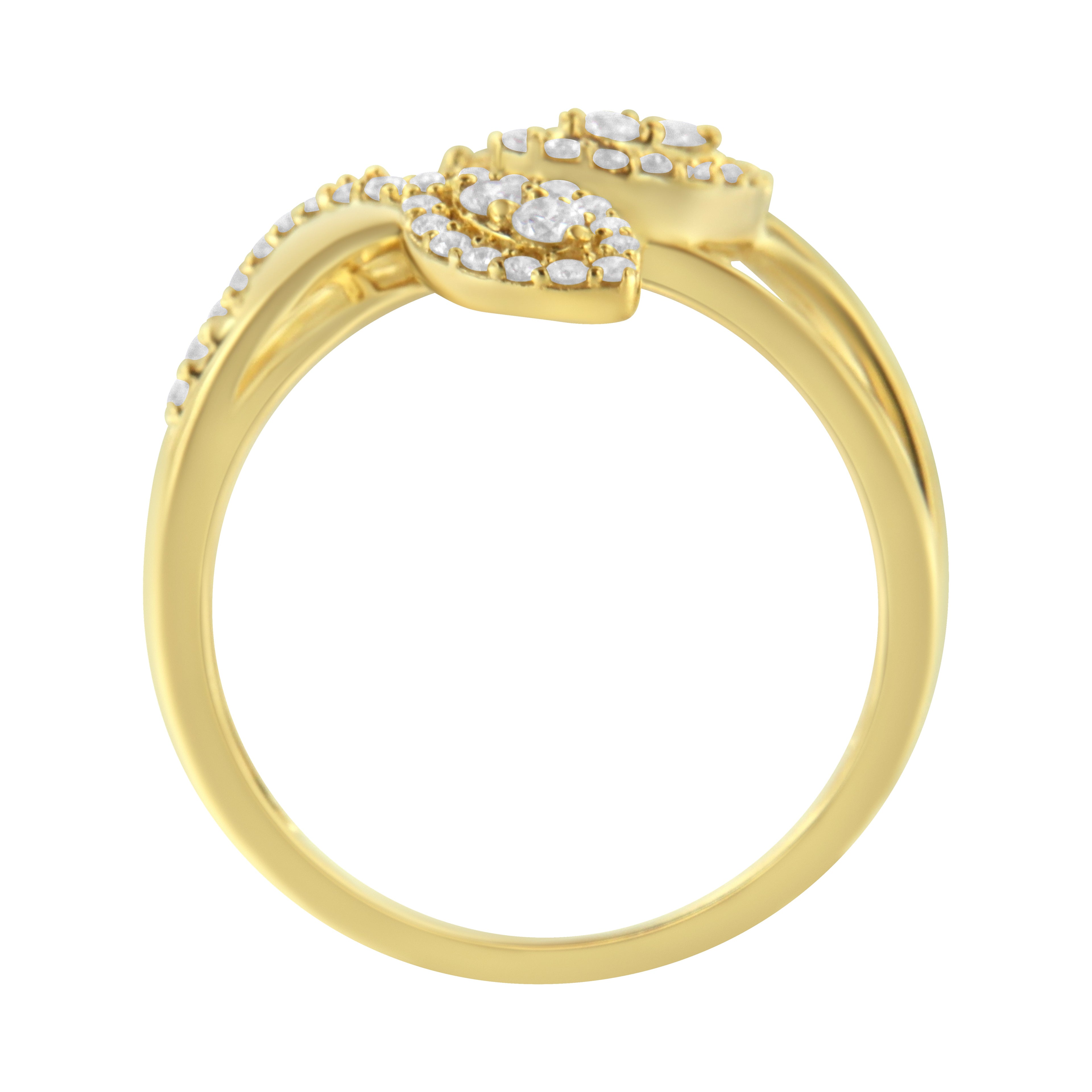 10K Yellow Gold 1/2 Carat Total Weight Round-Cut Diamond Layered Crossover Triple Leaf Bypass Ring (I-J Color, I1-I2 Clarity) - Size 7