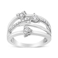 .925 Sterling Silver 1/5 Carat Total Weight Miracle-Set Diamond Heart Crossover Bypass Ring (I-J Color, I2-I3 Clarity) - Size 7