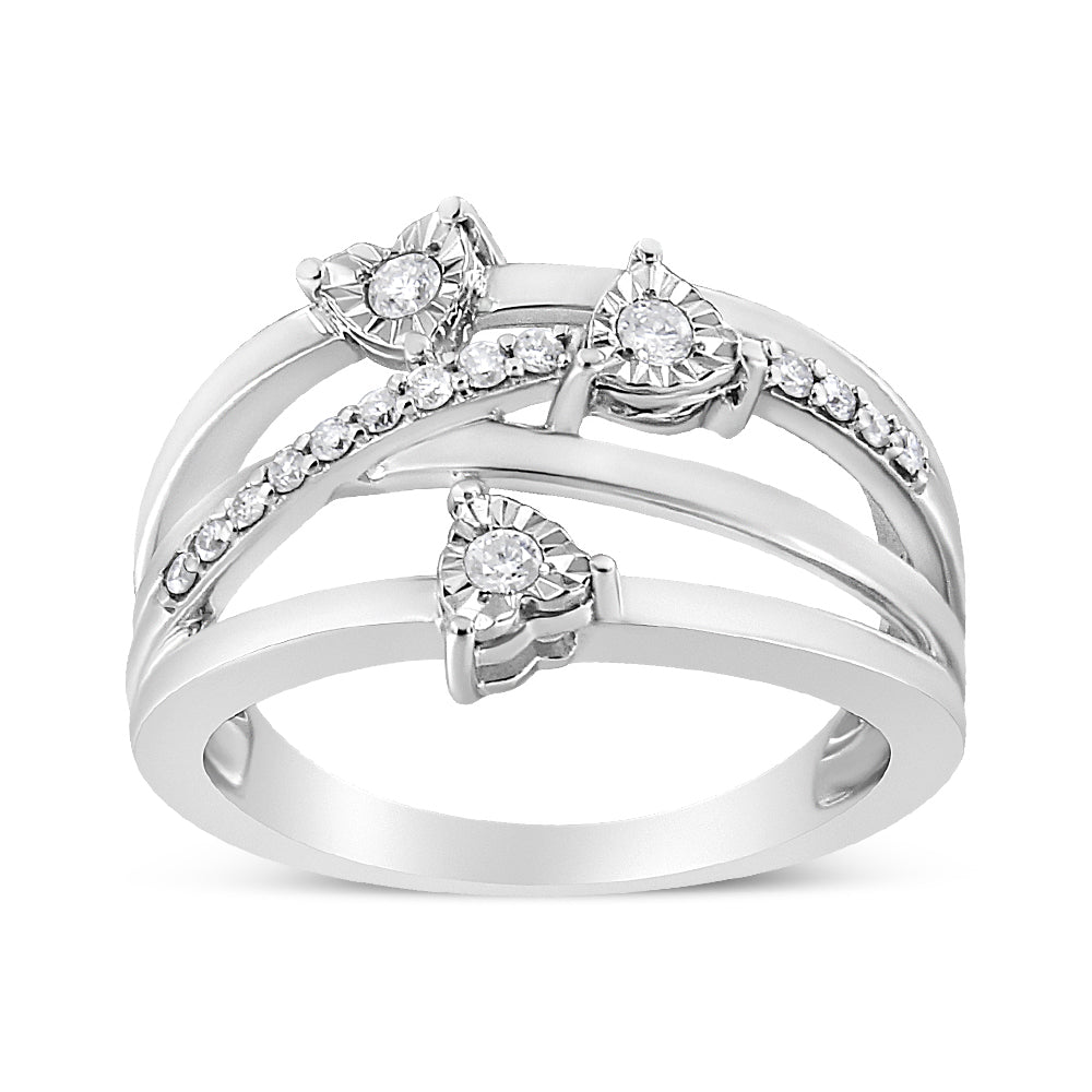 .925 Sterling Silver 1/5 Carat Total Weight Miracle-Set Diamond Heart Crossover Bypass Ring (I-J Color, I2-I3 Clarity) - Size 7