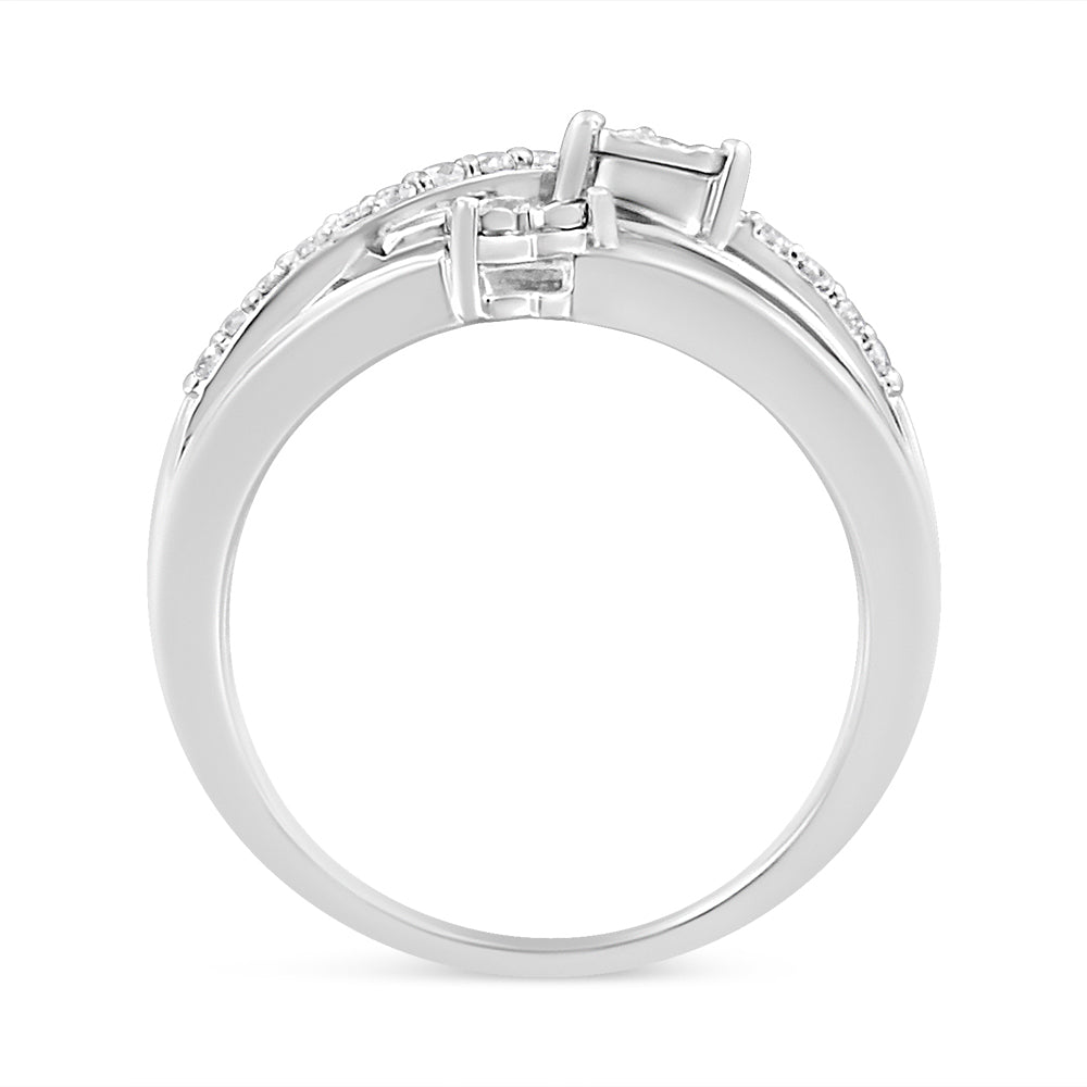 .925 Sterling Silver 1/5 Carat Total Weight Miracle-Set Diamond Heart Crossover Bypass Ring (I-J Color, I2-I3 Clarity) - Size 7