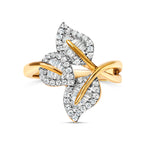 10k Yellow and White Gold 1/2 Carat Total Weight Baguette and Round Diamond Bypass Triple Leaf Ring (I-J Color, I1-I2 Clarity) - Size 7