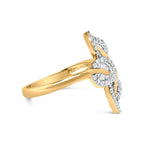 10k Yellow and White Gold 1/2 Carat Total Weight Baguette and Round Diamond Bypass Triple Leaf Ring (I-J Color, I1-I2 Clarity) - Size 7