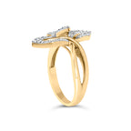 10k Yellow and White Gold 1/2 Carat Total Weight Baguette and Round Diamond Bypass Triple Leaf Ring (I-J Color, I1-I2 Clarity) - Size 7
