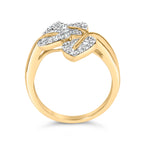 10k Yellow and White Gold 1/2 Carat Total Weight Baguette and Round Diamond Bypass Triple Leaf Ring (I-J Color, I1-I2 Clarity) - Size 7