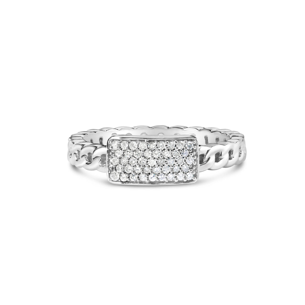 .925 Sterling Silver 1/5 Carat Total Weight Diamond ID and Cuban Link Band Ring (I-J Color, I2-I3 Clarity) - Ring Size 6