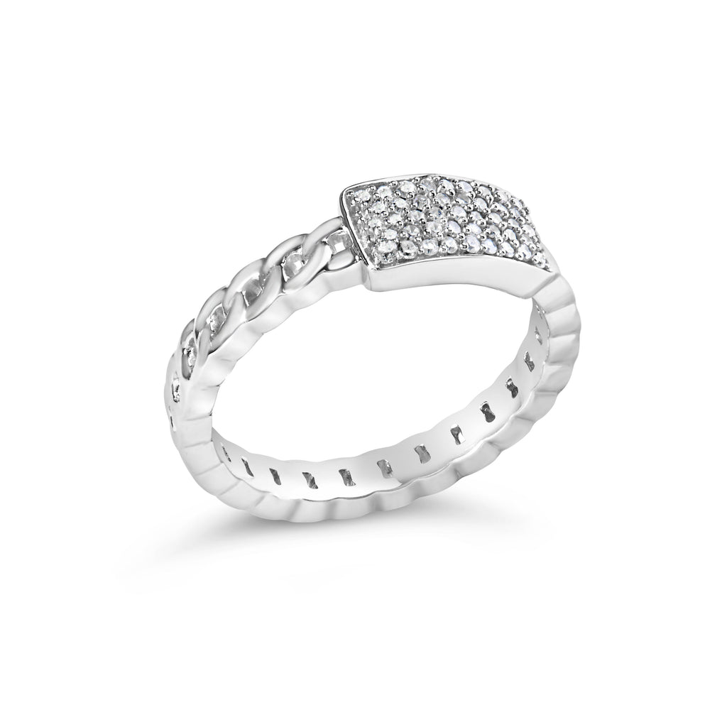 .925 Sterling Silver 1/5 Carat Total Weight Diamond ID and Cuban Link Band Ring (I-J Color, I2-I3 Clarity) - Ring Size 6