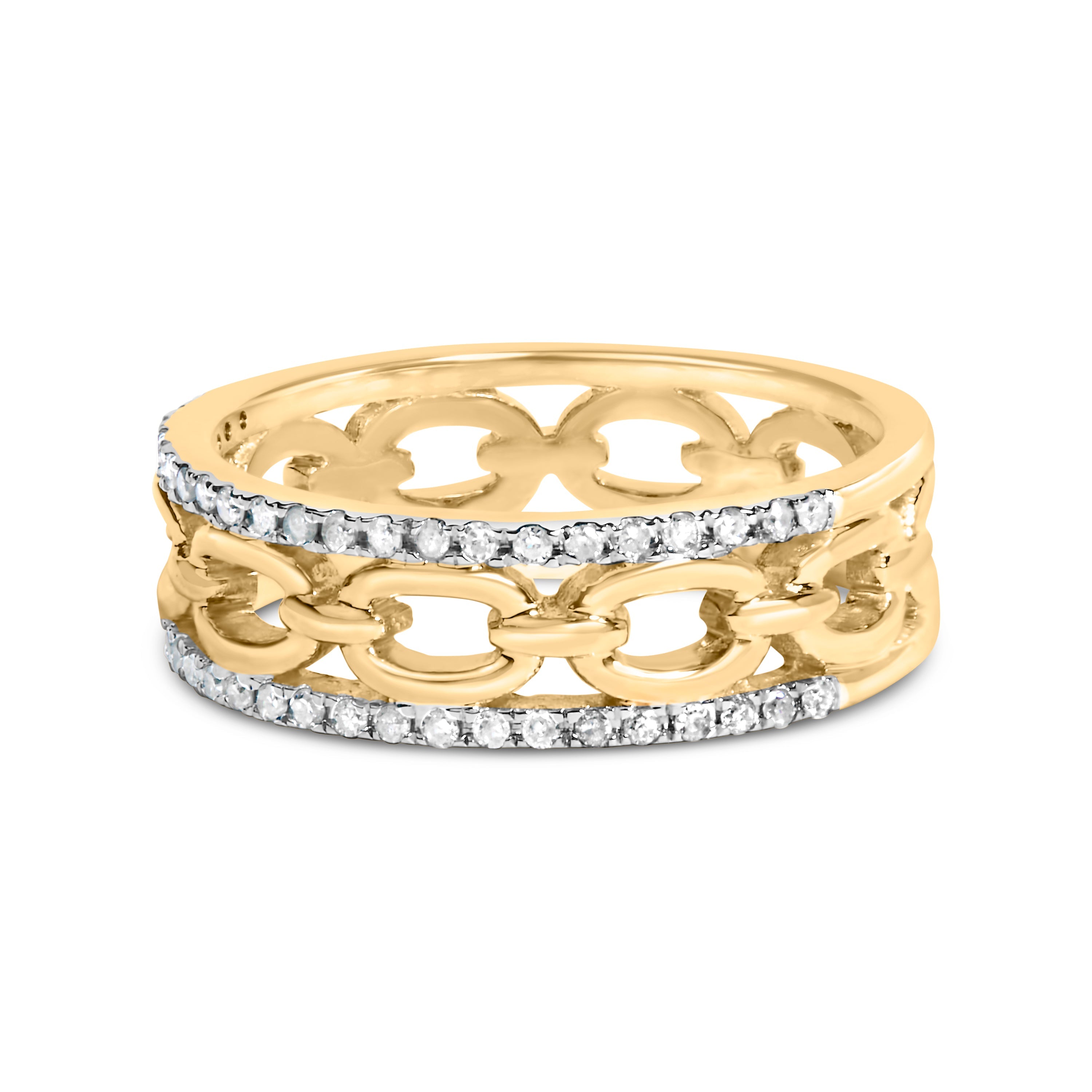 10K Yellow Gold 1/5 Cttw Diamond Two Row Cuban Link Ring (I-J Color, I2-I3 Clarity) - Size 7