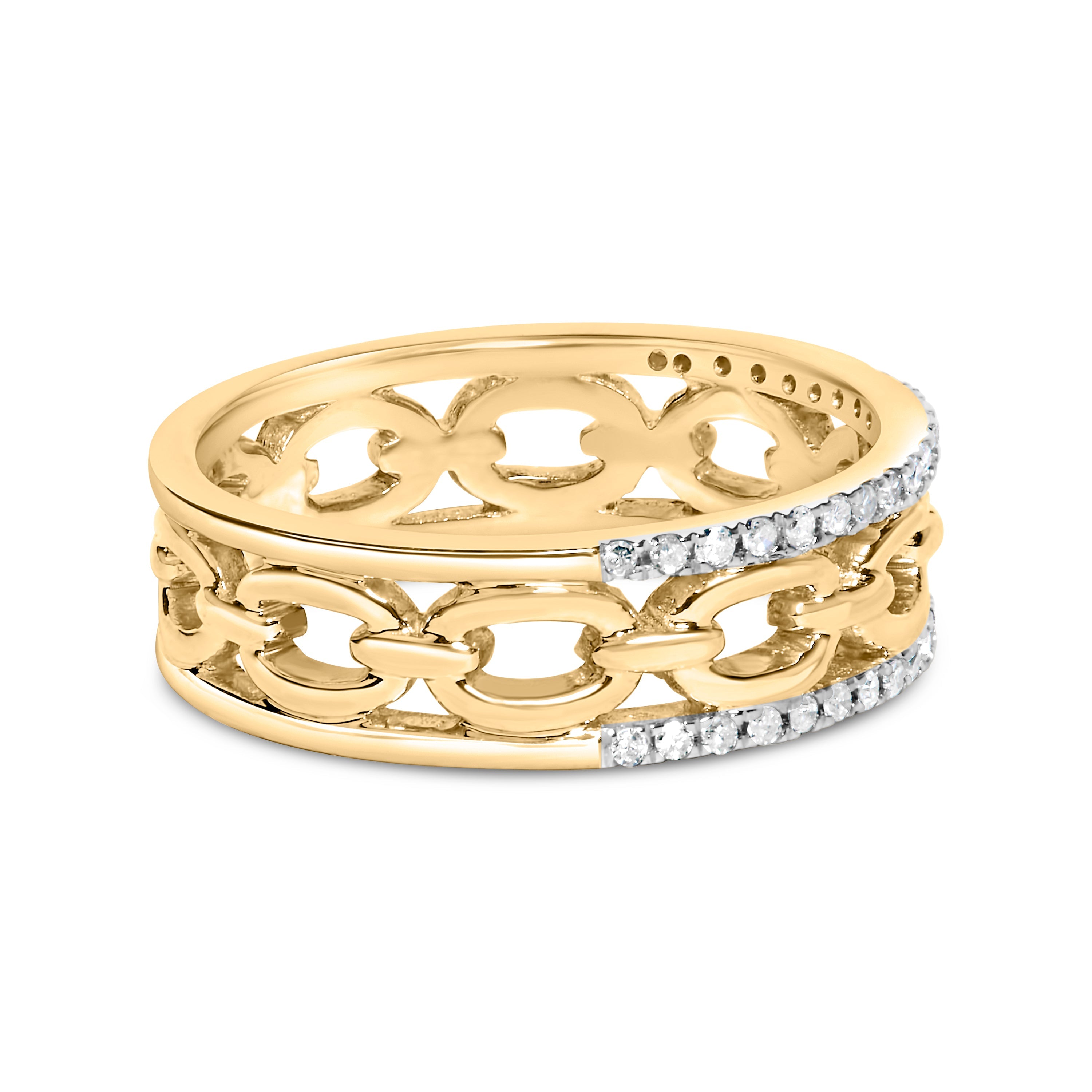 10K Yellow Gold 1/5 Cttw Diamond Two Row Cuban Link Ring (I-J Color, I2-I3 Clarity) - Size 7