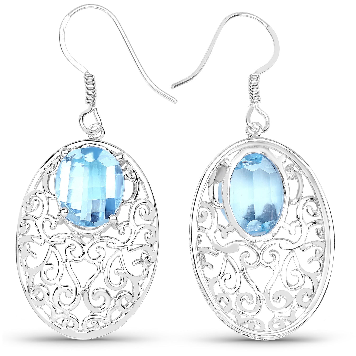10.72 Carat Genuine Blue Topaz .925 Sterling Silver Earrings
