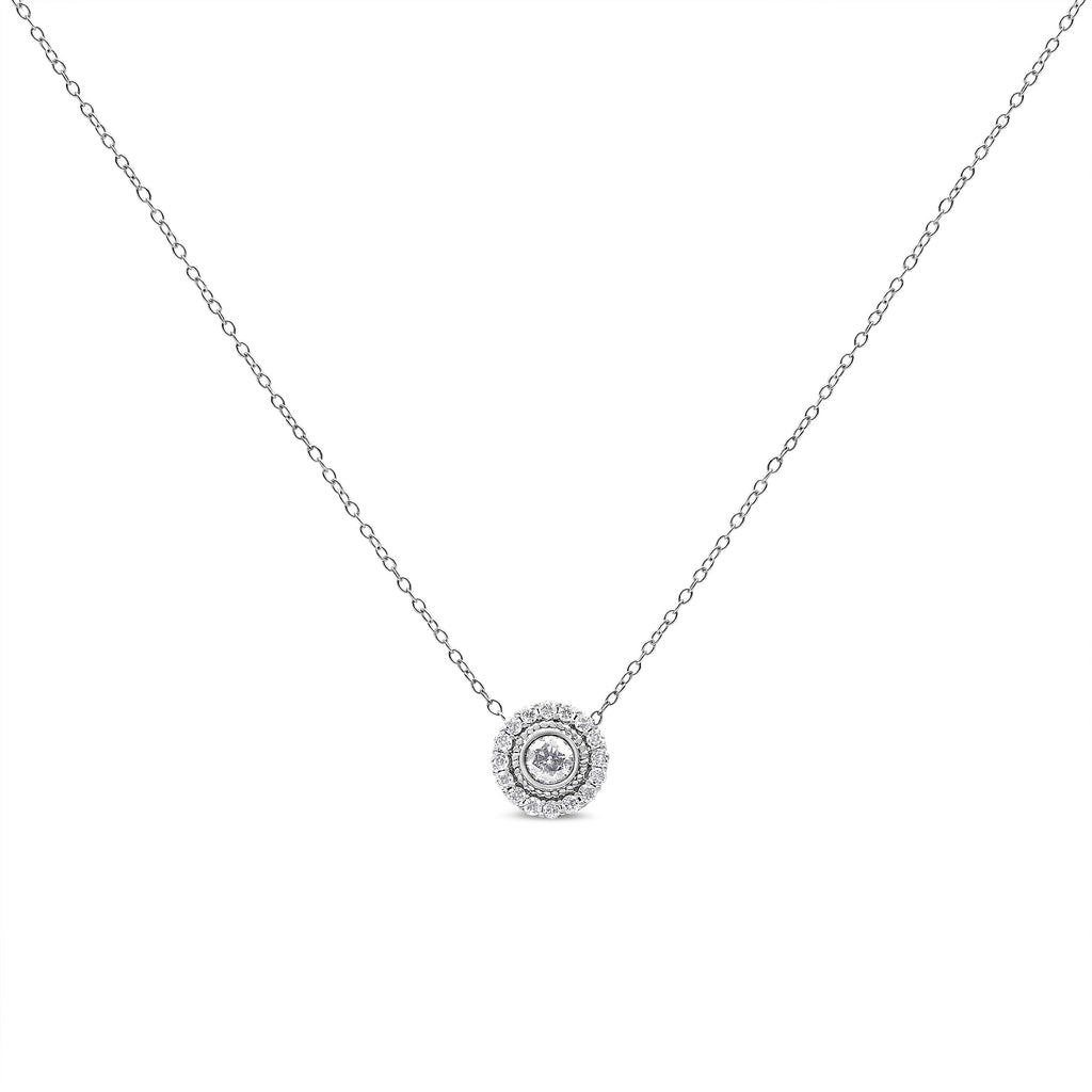 .925 Sterling Silver 1/2 Carat Total Weight Round Diamond Halo Circle Pendant 18" Necklace (I-J Color, I2-I3 Clarity)