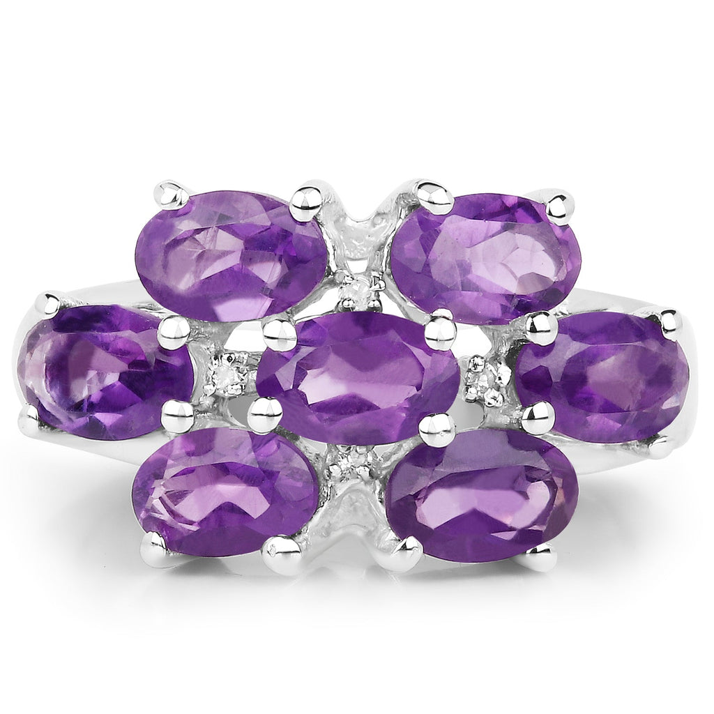 3.05 Carat Genuine Amethyst and White Topaz .925 Sterling Silver Ring