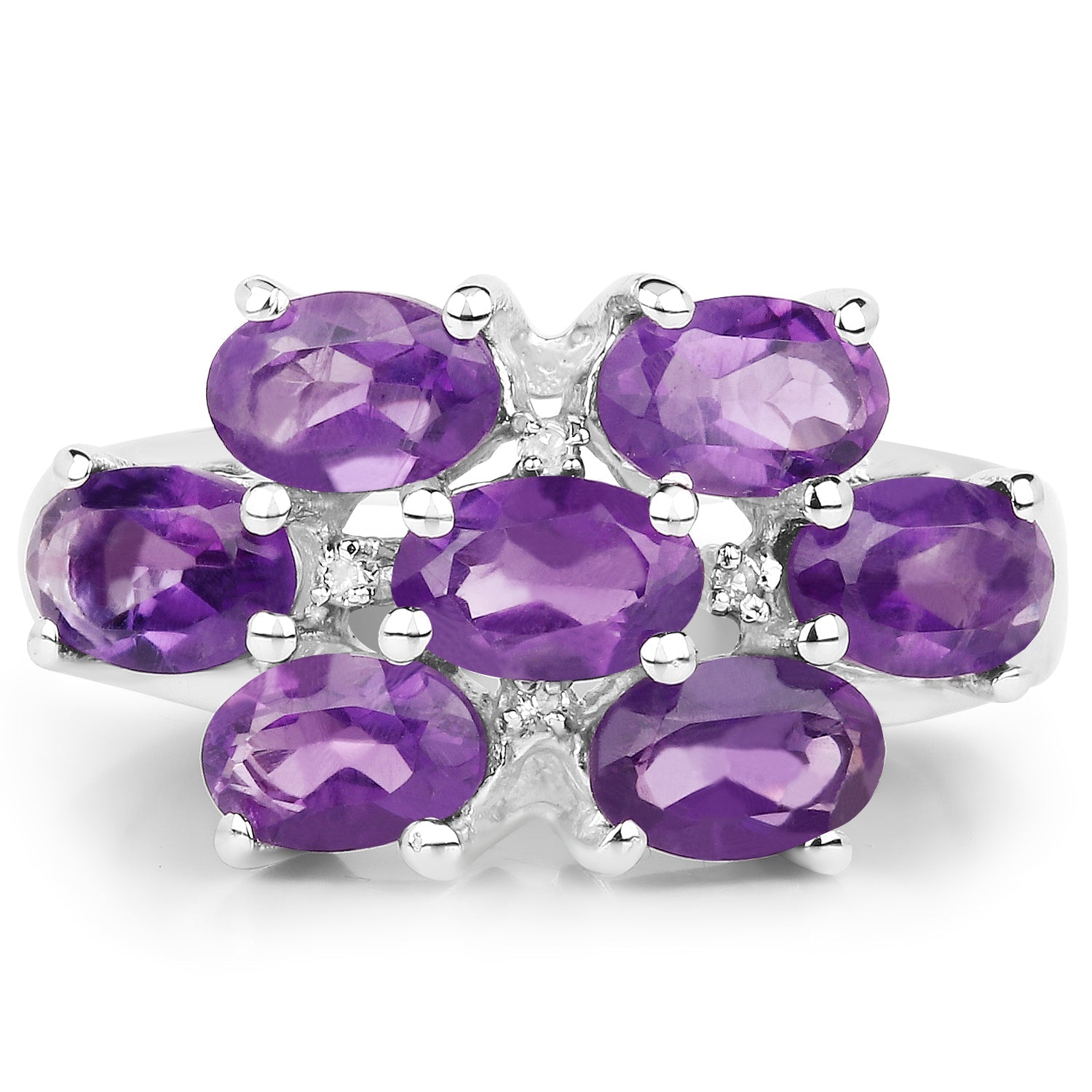 3.05 Carat Genuine Amethyst and White Topaz .925 Sterling Silver Ring