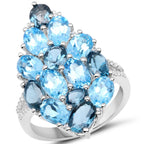 6.69 Carat Genuine Swiss Blue Topaz, London Blue Topaz, and White Zircon .925 Sterling Silver Ring