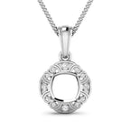 0.09 Carat Genuine White Diamond 14K White Gold Semi Mount Pendant - holds 8x8mm Cushion Gemstone