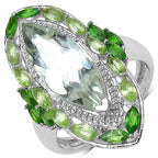4.90 Carat Genuine Green Amethyst, Peridot, and Chrome Diopside .925 Sterling Silver Ring