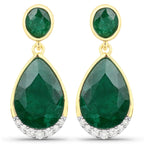 6.10 Carat Dyed Emerald and White Diamond .925 Sterling Silver Earrings
