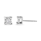 .925 Sterling Silver 1/2 Cttw Miracle Set Princess-cut Diamond Solitaire Stud Earrings (I-J Color, SI1-SI2 Clarity)